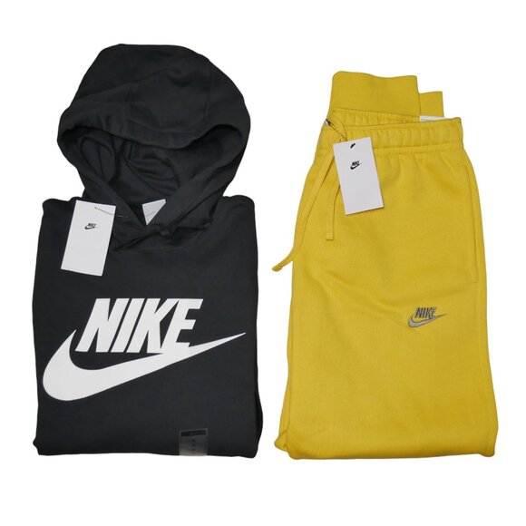 Nike NSW Club Fleece 2 PC Sweatsuit Men's Tracksuit Black Yellow Gift Set NWT - Picture 10 of 12